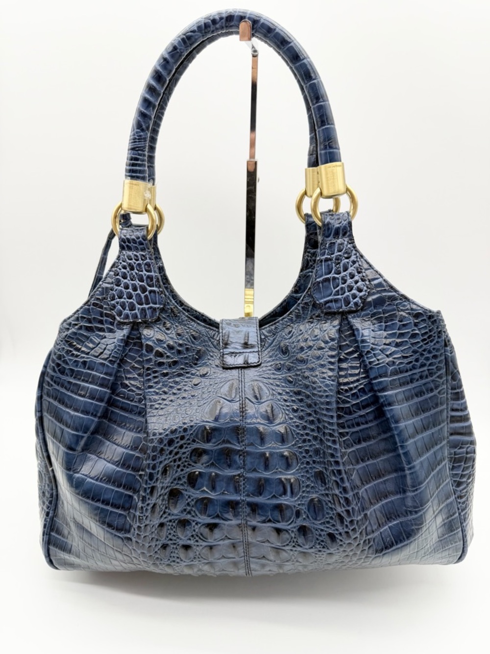 VTG Brahmin Melbourne Celia Crocs Embossed Leather Shoulder Bag Satchel Blue - Picture 3 of 14